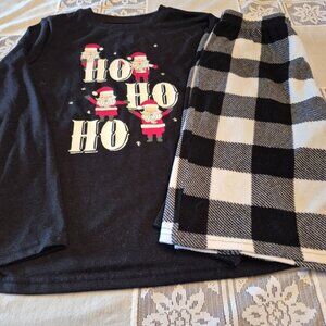 Jammies For Your Families PJ Set Boys Sz 10 Ho Ho Ho Santa Black & White Shorts